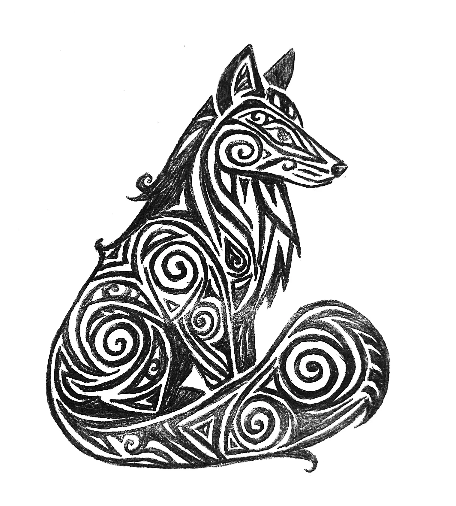 По идее, он должен был быть дымчатый, сумрачный и туманный, но я потерпела поражение в борьбе с туманными завитками. Так что будем считать, что этот лис просто мрачный, как родственник Анубиса.